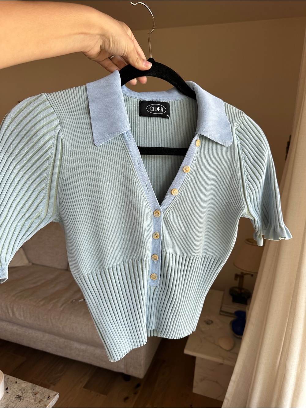 Cider Ribbed Polo Button-Up Crop Top XL (Fits S)
